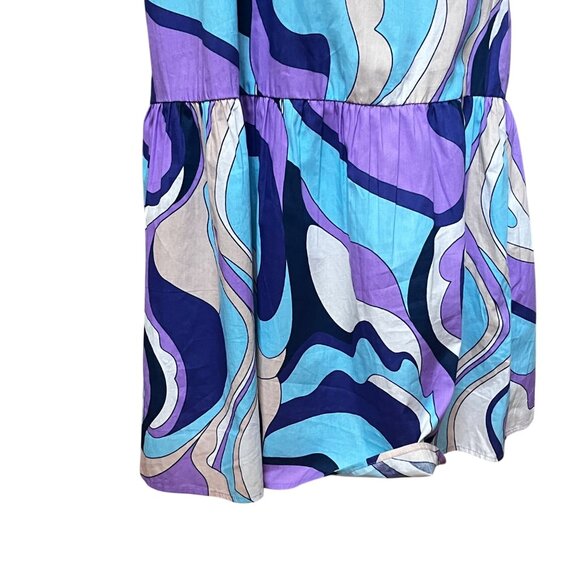 Jessica Simpson Abstract 60s‎ Purple Puff Sleeve Maxi Dress Empire Babydoll - Sm - Picture 6 of 9